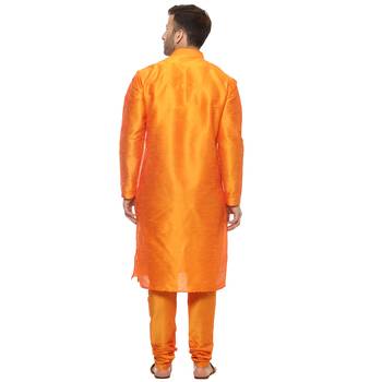 Gold Plain Silk Blend Kurta Pajama 4