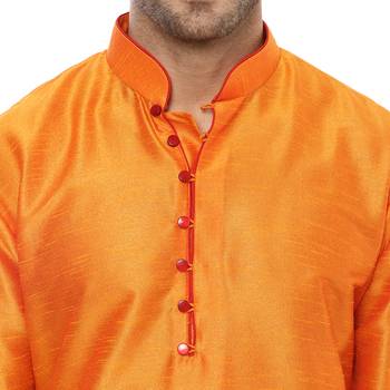 Gold Plain Silk Blend Kurta Pajama 5