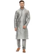Grey Plain Silk Blend Kurta Pajama
