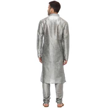 Grey Plain Silk Blend Kurta Pajama 4