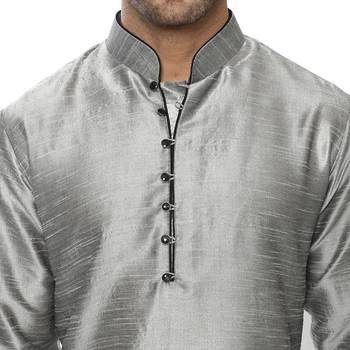 Grey Plain Silk Blend Kurta Pajama 5