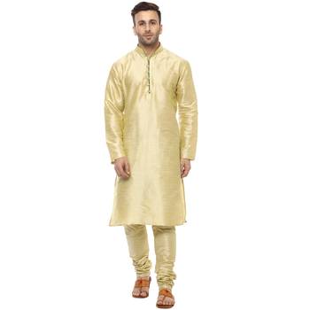 Gold Plain Silk Blend Kurta Pajama 1