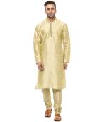 Gold Plain Silk Blend Kurta Pajama