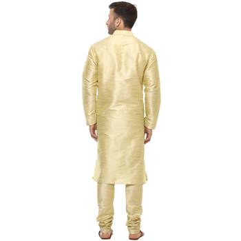 Gold Plain Silk Blend Kurta Pajama 4