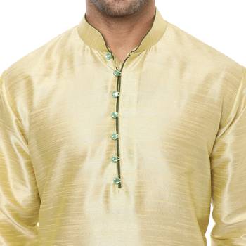 Gold Plain Silk Blend Kurta Pajama 5