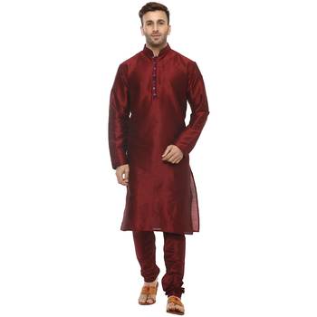 Maroon Plain Silk Blend Kurta Pajama 1
