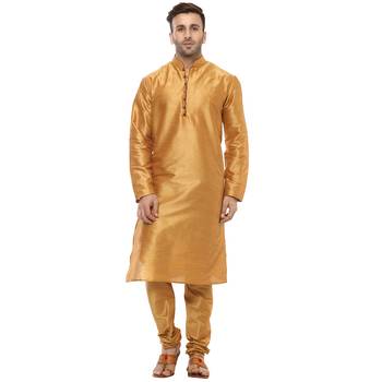 Yellow Plain Silk Blend Kurta Pajama 1