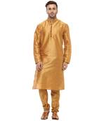 Yellow Plain Silk Blend Kurta Pajama