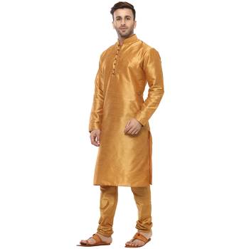 Yellow Plain Silk Blend Kurta Pajama 2