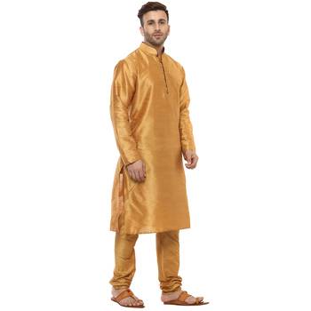 Yellow Plain Silk Blend Kurta Pajama 3