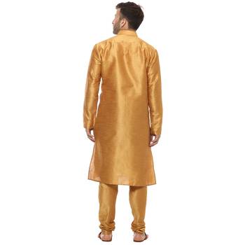 Yellow Plain Silk Blend Kurta Pajama 4