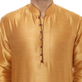 Yellow Plain Silk Blend Kurta Pajama 5