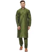 Green Plain Silk Blend Kurta Pajama