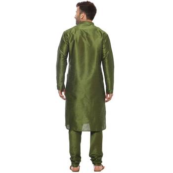 Green Plain Silk Blend Kurta Pajama 4