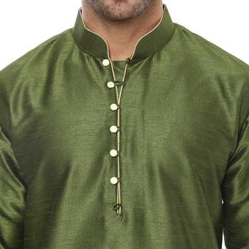 Green Plain Silk Blend Kurta Pajama 5