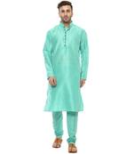 Green Plain Silk Blend Kurta Pajama