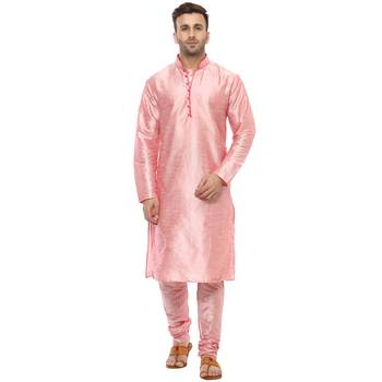 Pink Plain Silk Blend Kurta Pajama 1