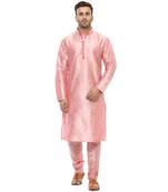 Pink Plain Silk Blend Kurta Pajama