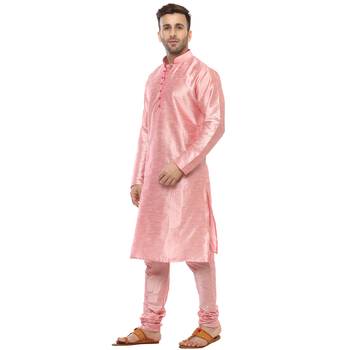 Pink Plain Silk Blend Kurta Pajama 2