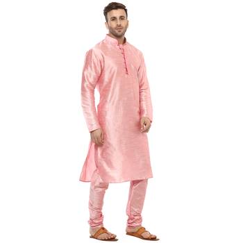 Pink Plain Silk Blend Kurta Pajama 3