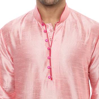 Pink Plain Silk Blend Kurta Pajama 5