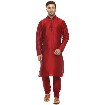 Red plain silk blend kurta pajama 1