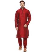 Red plain silk blend kurta pajama