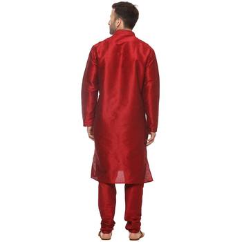 Red plain silk blend kurta pajama 4