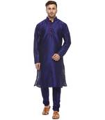 Blue Plain Silk Blend Kurta Pajama