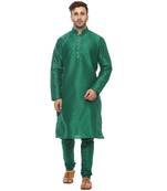 Green Plain Silk Blend Kurta Pajama