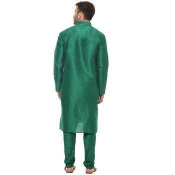 Green Plain Silk Blend Kurta Pajama 4
