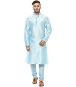 Blue Plain Silk Blend Kurta Pajama