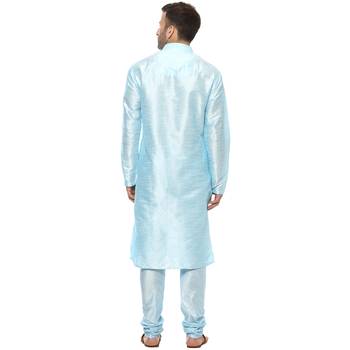 Blue Plain Silk Blend Kurta Pajama 4