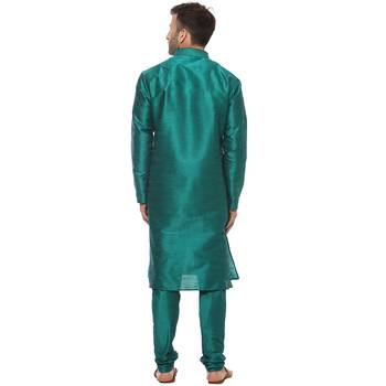 Turquoise Plain Silk Blend Kurta Pajama 4