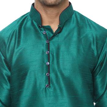 Turquoise Plain Silk Blend Kurta Pajama 5