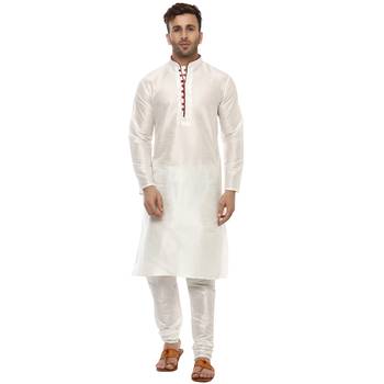 White Plain Silk Blend Kurta Pajama 1
