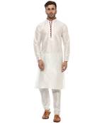 White Plain Silk Blend Kurta Pajama