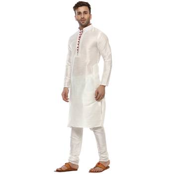 White Plain Silk Blend Kurta Pajama 2