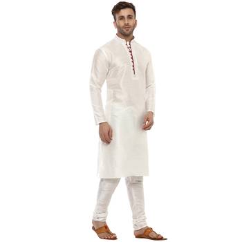 White Plain Silk Blend Kurta Pajama 3