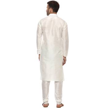 White Plain Silk Blend Kurta Pajama 4
