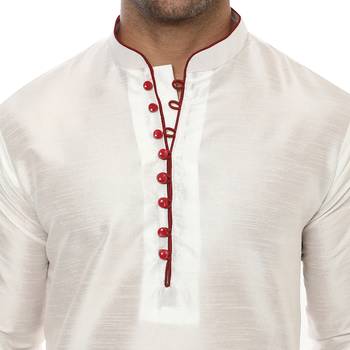 White Plain Silk Blend Kurta Pajama 5