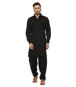 Black Plain Cotton Pathani Suit