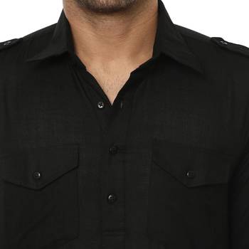 Black Plain Cotton Pathani Suit 5