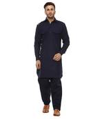 Blue Plain Cotton Kurta Pajama