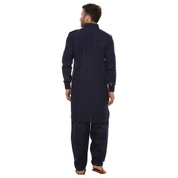 Blue Plain Cotton Kurta Pajama 4