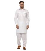 White Plain Cotton Pathani Suit