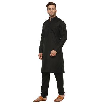 Black Plain Cotton Kurta Pajama 2