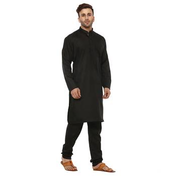 Black Plain Cotton Kurta Pajama 3