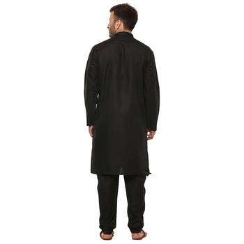 Black Plain Cotton Kurta Pajama 4