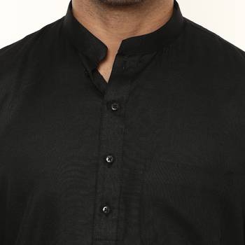 Black Plain Cotton Kurta Pajama 5